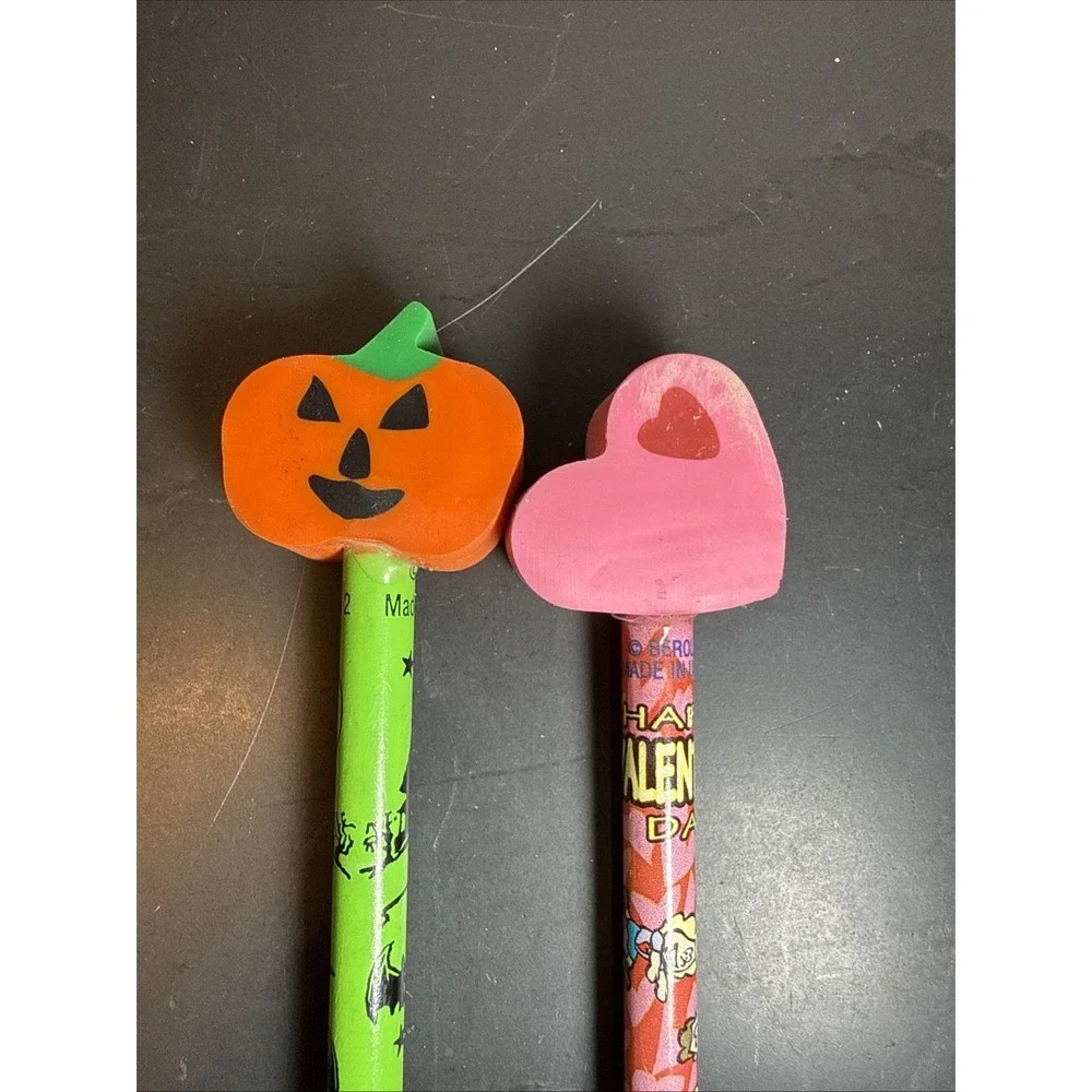 Vintage Berol Holiday‎ Pencils 1990's Pumpkin Heart Halloween Valentine's Day